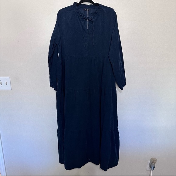 NWT colette women’s navy corduroy cotton dress lagenlook peasant tiered one size - Picture 1 of 5